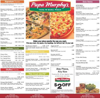 Papa Murphy S Pizza Size Chart